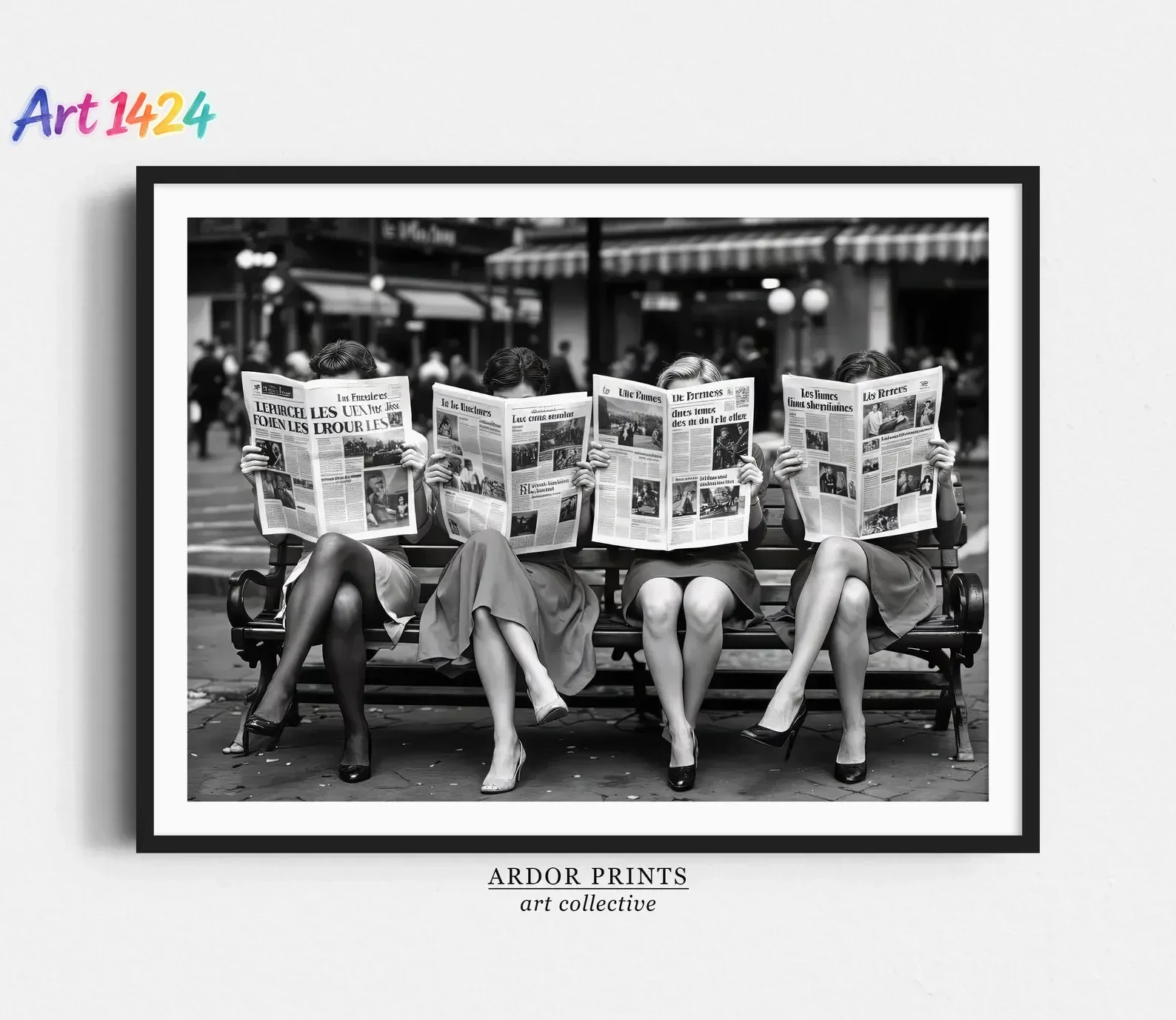 Women Reading Newspaper Print: Retro Chic Fashion Wall Art - Trendy Black & White Photography Wall Decor