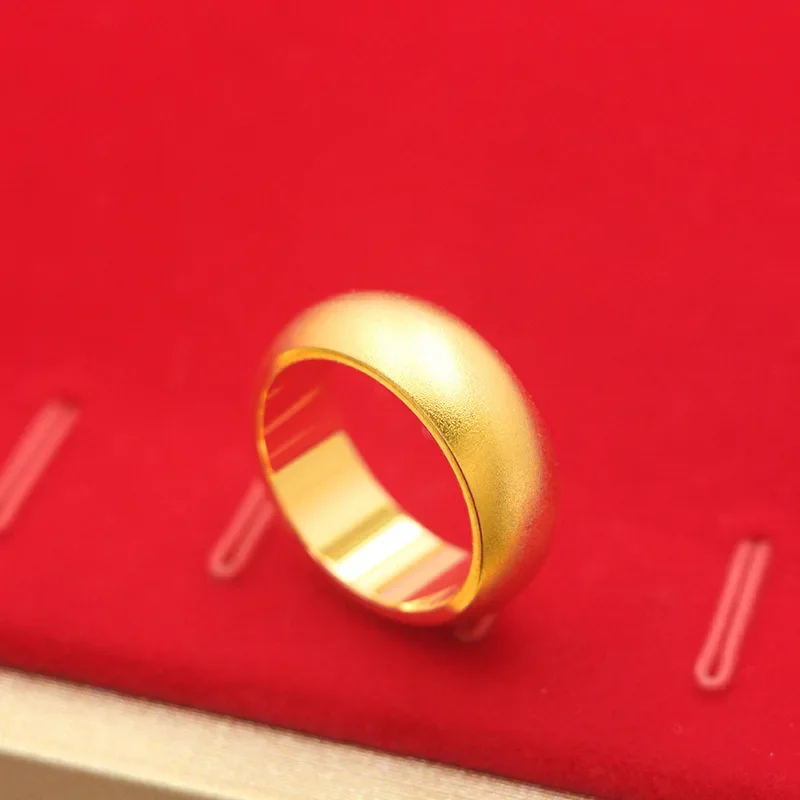 GoldEclat  Luxury 24K 9999 Pure Gold real gold Sandblasted closed finger ring for men and women