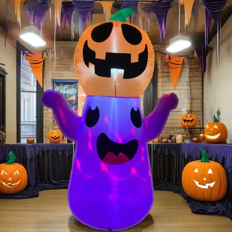 5ft Inflatable Halloween Pumpkin White Ghost Inflatable Halloween Built-In LED Festival Outdoor Party Garden Lawn Decoration