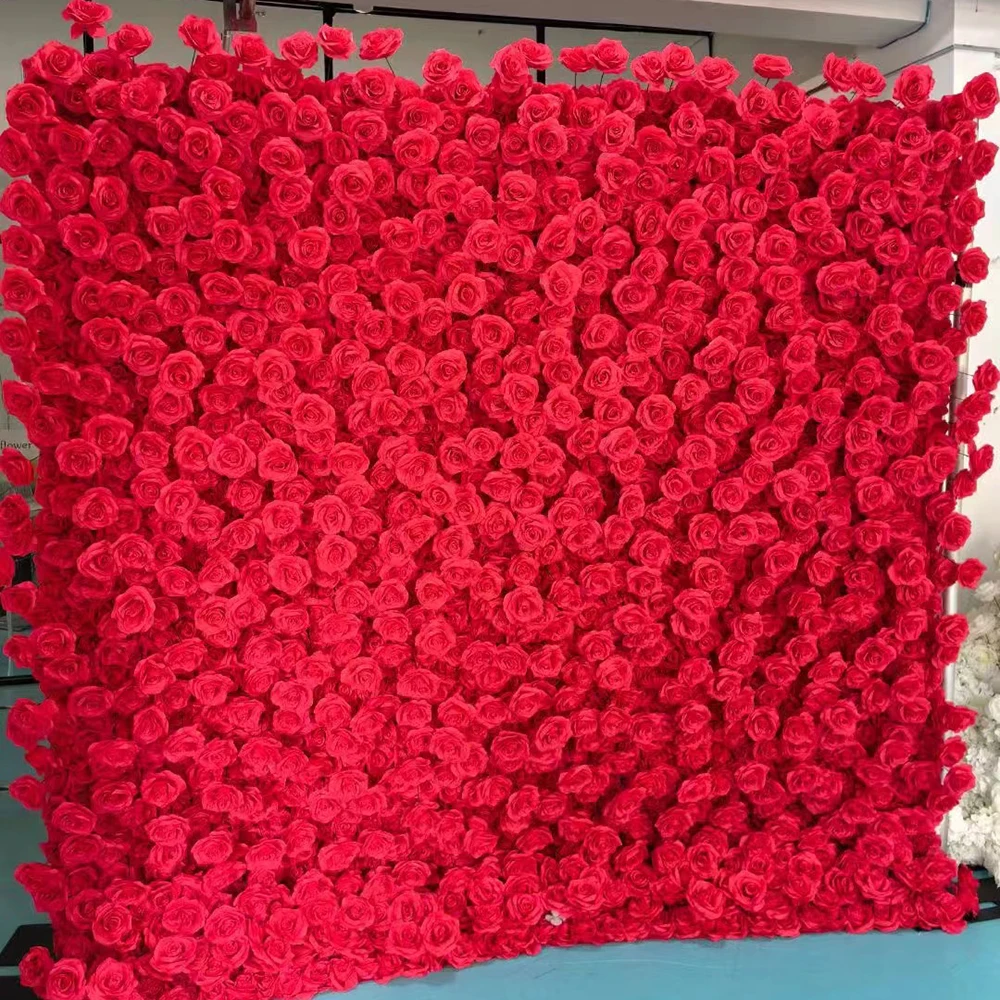 Customize 5D Silk Flower Wall Red Rose Flower Wall Panel for Wedding Decor New Design Backdrop