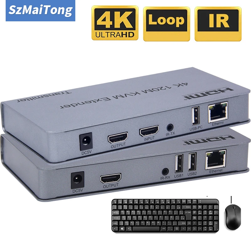 

4K 120M HDMI KVM Ethernet Extender over RJ45 Cat6 Cable HDMI USB Extender Transmitter Support Mouse Keyboard for PC DVR Monitor