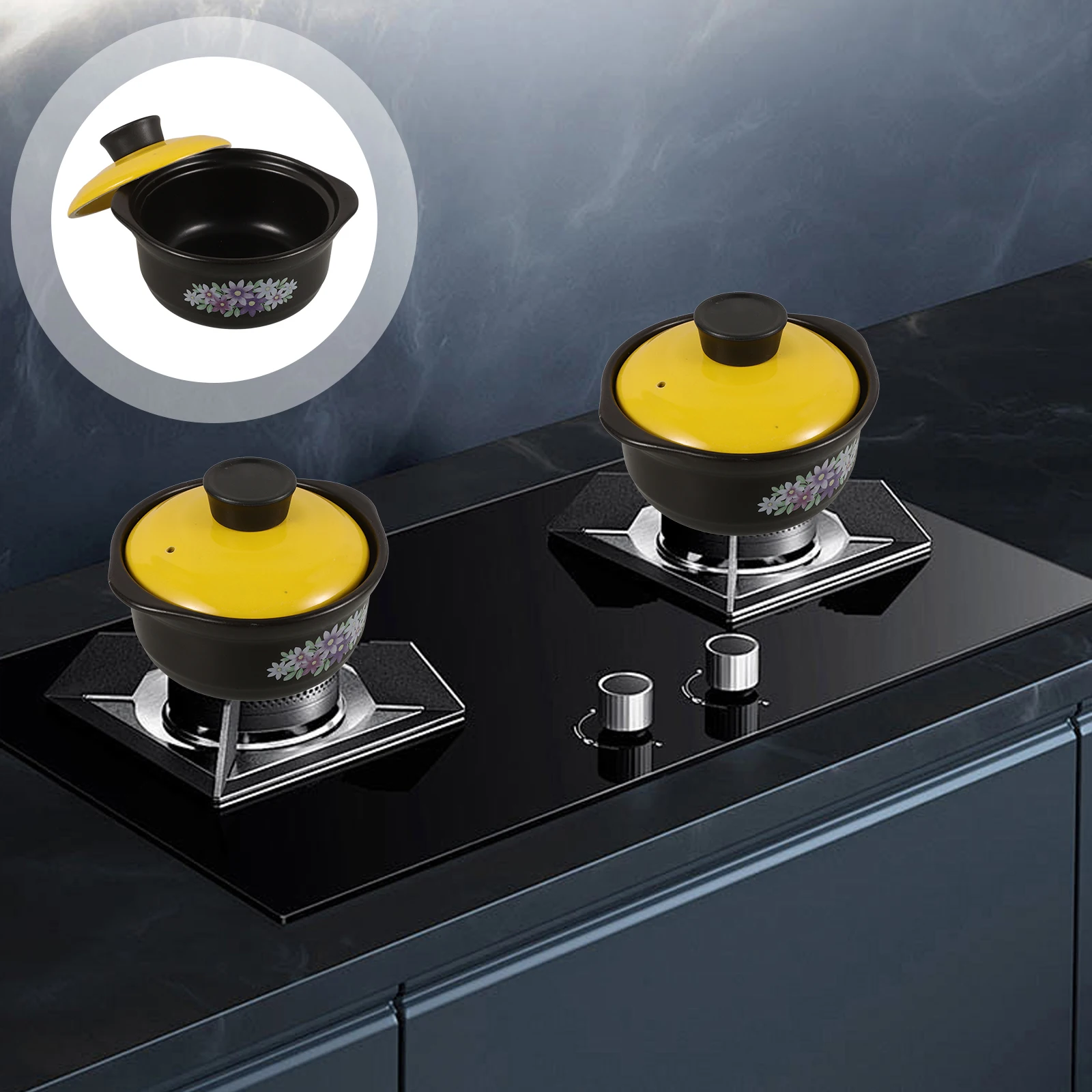 

Household Clay Casserole Pot Double Handles Practical Stewing Food Gas Stove Compatible Kitchen Cooking Supplies