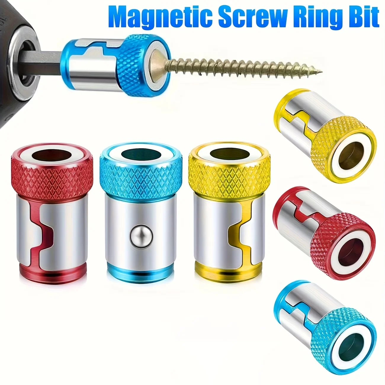 3 Pcs Universal Magnetic Screw Ring Drill Bits, 1/4 Inch (6.35 mm), Removable Metal Magnetized Bits, Compatible with Electric