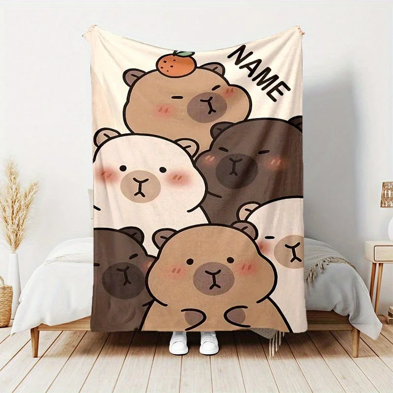1pc Personalized capybara custom name blanket,suitable for bed,sofa,camping,travel,machine washable,wedding gift