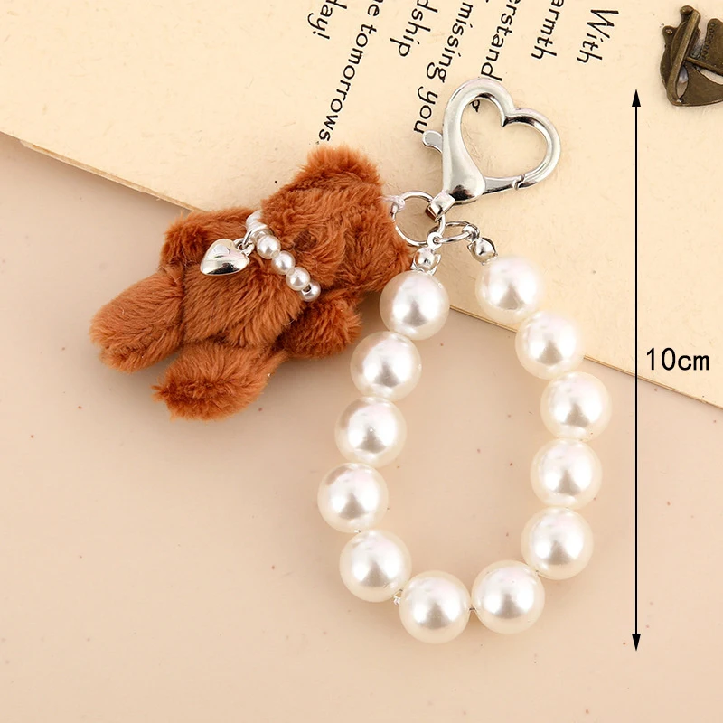 Plush Teddy Bear Pearl Phone Chain Pendant For IPhone For Huawei Xiaomi Smart Phone Rope Strap Bag Hanging Decoration