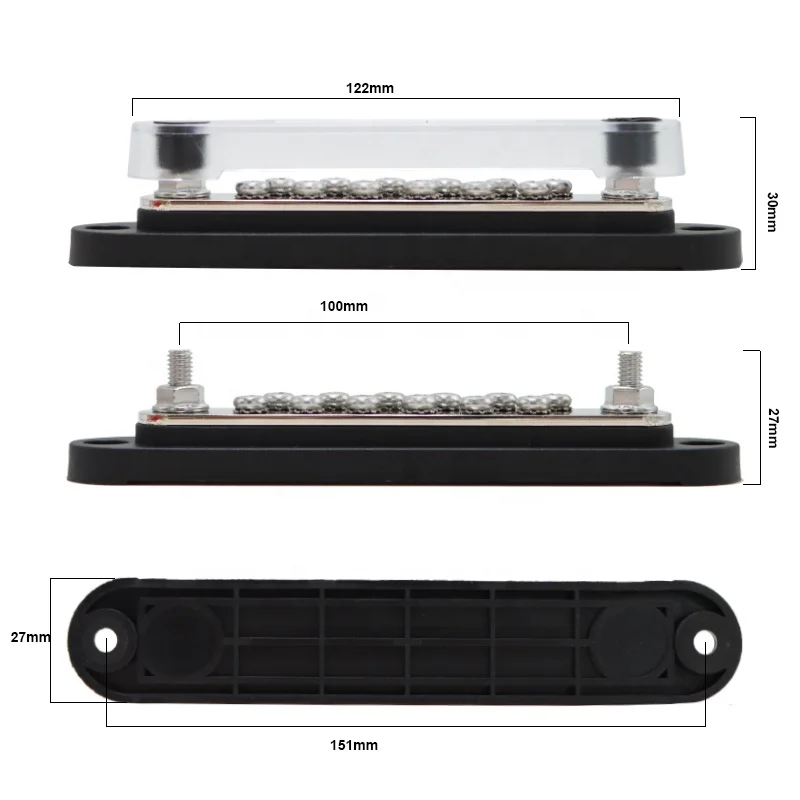 150A Terminal Bus Bar M4 M6 Studs Battery Power Distribution Block Red Black 12V Car Busbars for Automotive Marine Boat