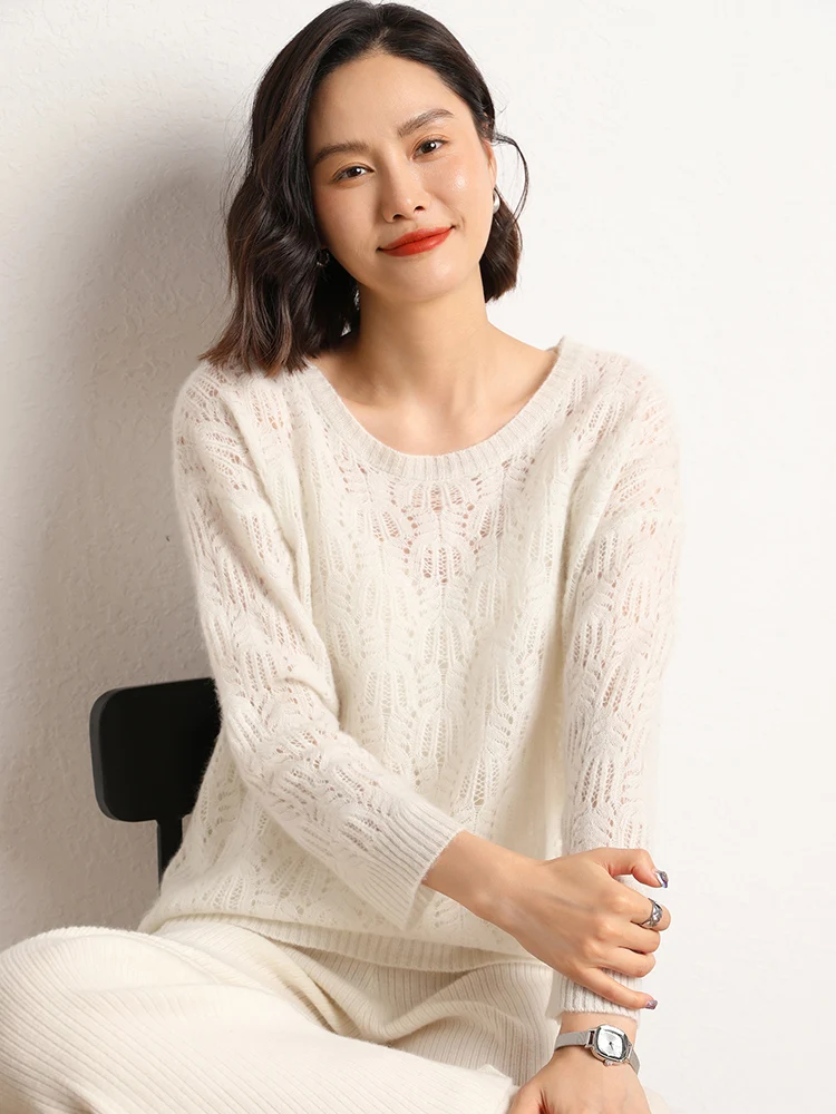 

Женский кашемировый свитер на весну-осень-зиму, мягкий базовый пуловер с вырезами, круглый вырез горловины, повседневный, простой, 100% кашемировый трикотаж, топы