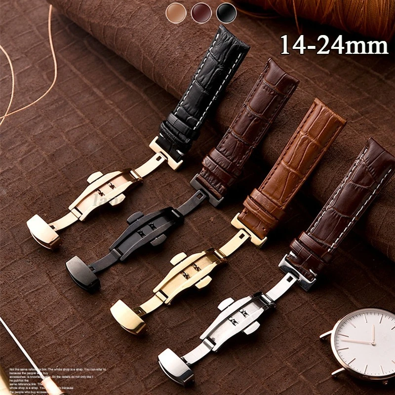 Crocodile Pattern Leather Strap for Seiko for Omega for DW Bracelet 14mm 16mm 18mm 20mm 22mm 24mm Watch Band Butterfly Buckles