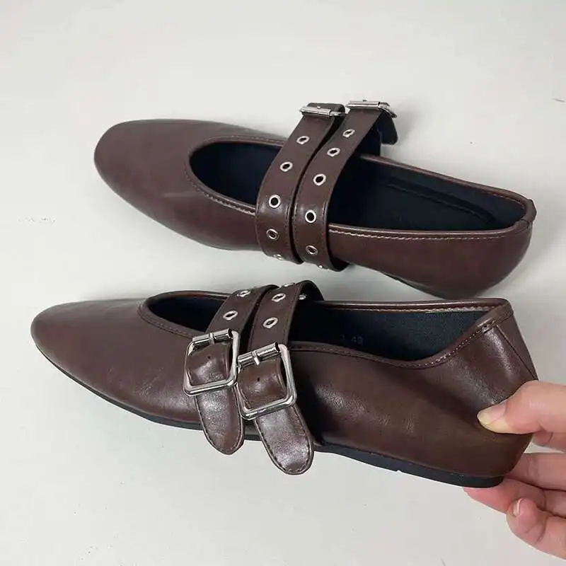 

Luxury Female Soft Footwear Round Toe Ladies Flats With Shoes Shallow Fashion Buckle Strap Shoes Flats Mary Janes For Women