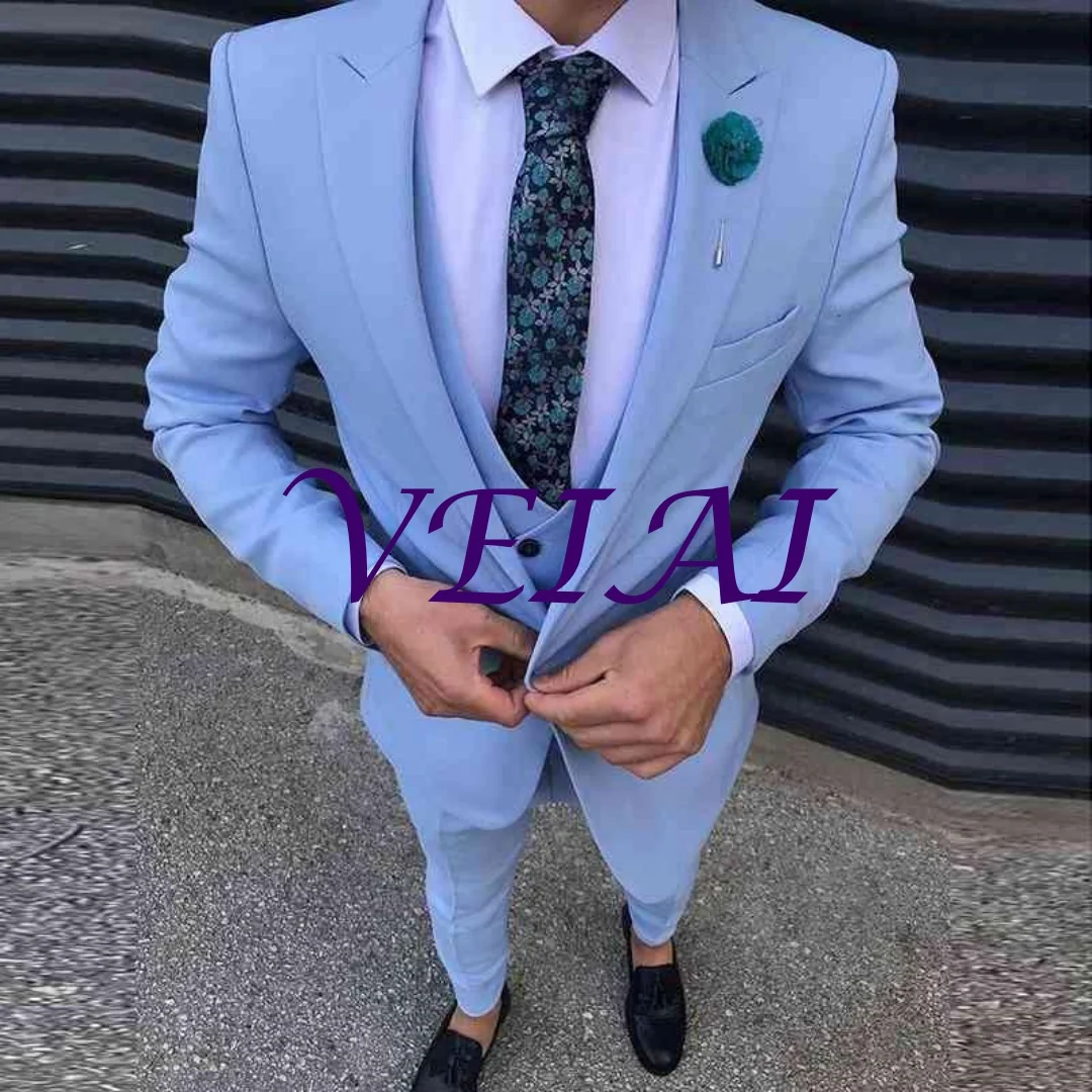 Customized Men's Three-Piece Tuxedo Suit Blazer Set Light Pink Green Blue Fine Lapel Grooming Blouse for Formal Occasions
