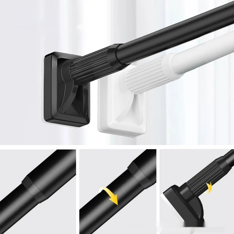 40-70CM No Drill Wardrobe Pole Adjustable Stainless Steel Shower Curtain Rod Black Tension Telescopic Pole