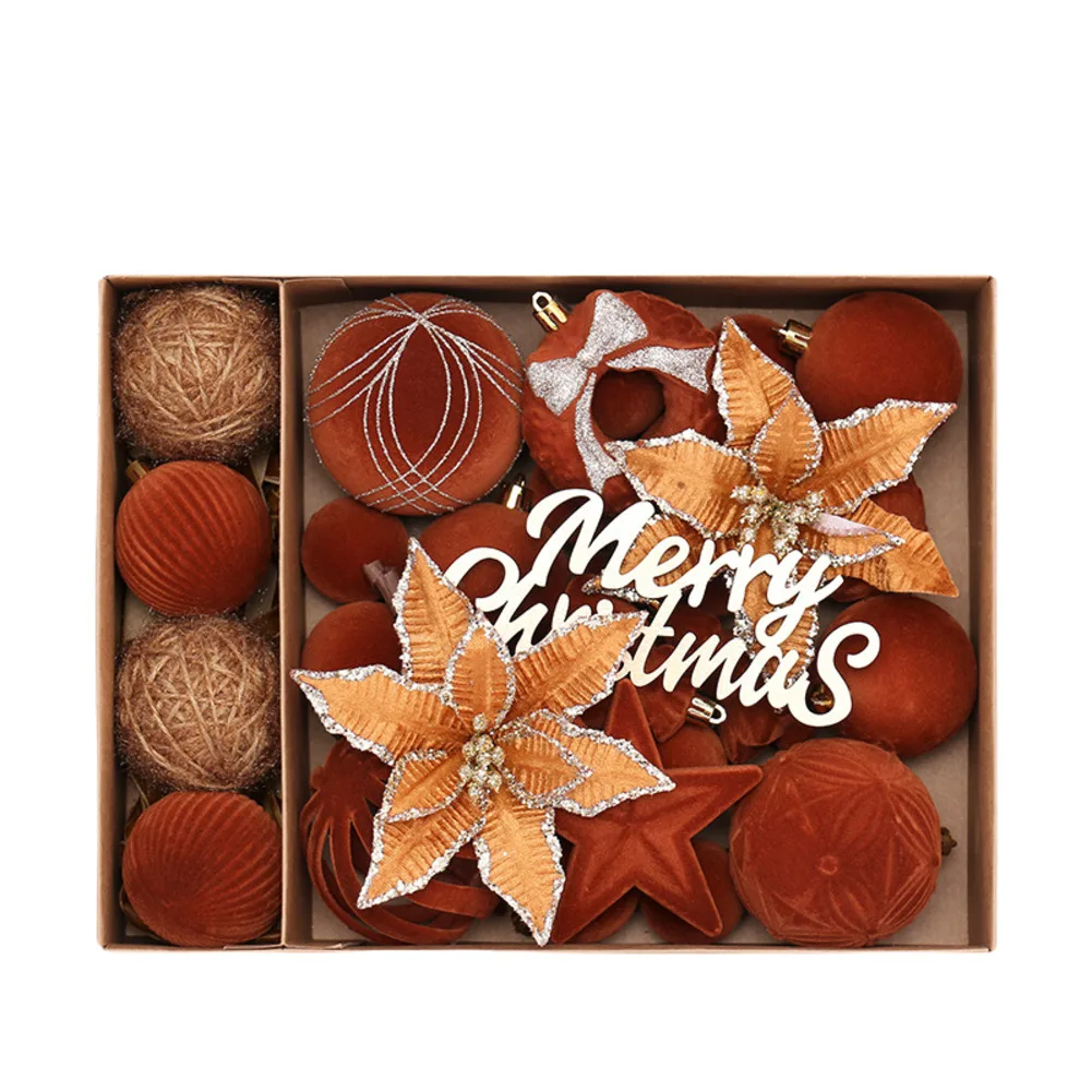 38-個ベルベットクリスマスボール植毛クリスマスツリーボール装飾品クリスマス花プラスチッククリスマス装飾吊り下げ装飾品