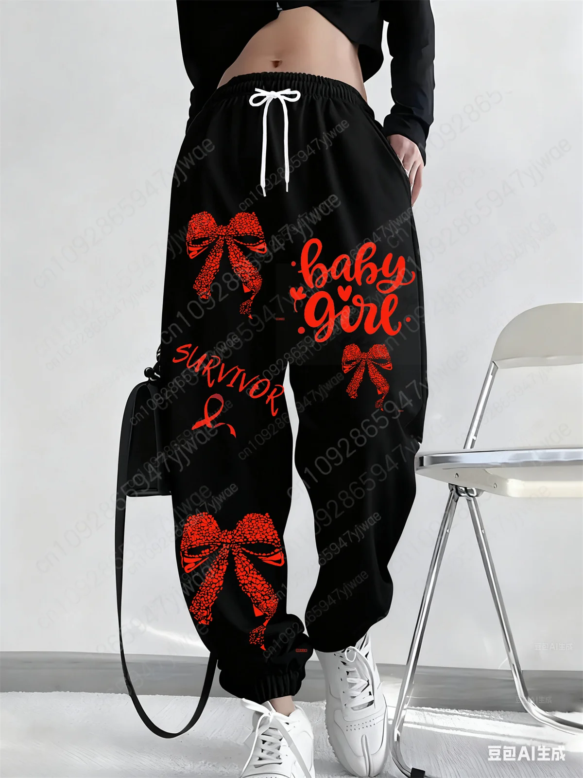 Bebê menina carta arco impressão esportiva outono feminino solto calças com cordão ao ar livre fitness e lazer calças esportivas