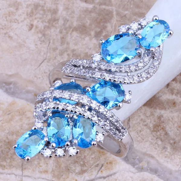 Champagne Blue Black Cubic Zirconia White CZ Silver Plated Stamp 925 Entangled Vine Flower Big Ring S0176 / S0177 / S0178