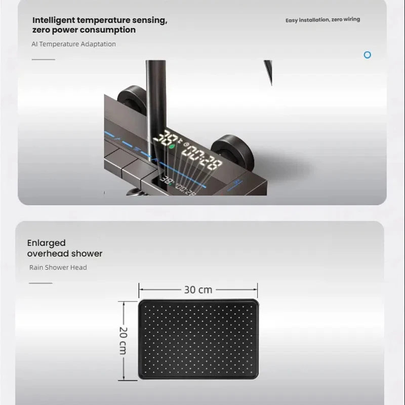 Conjunto de chuveiro de água quente e fria multifuncional, banheiro doméstico, teclas de piano, display digital, sistema de chuveiro pressurizado