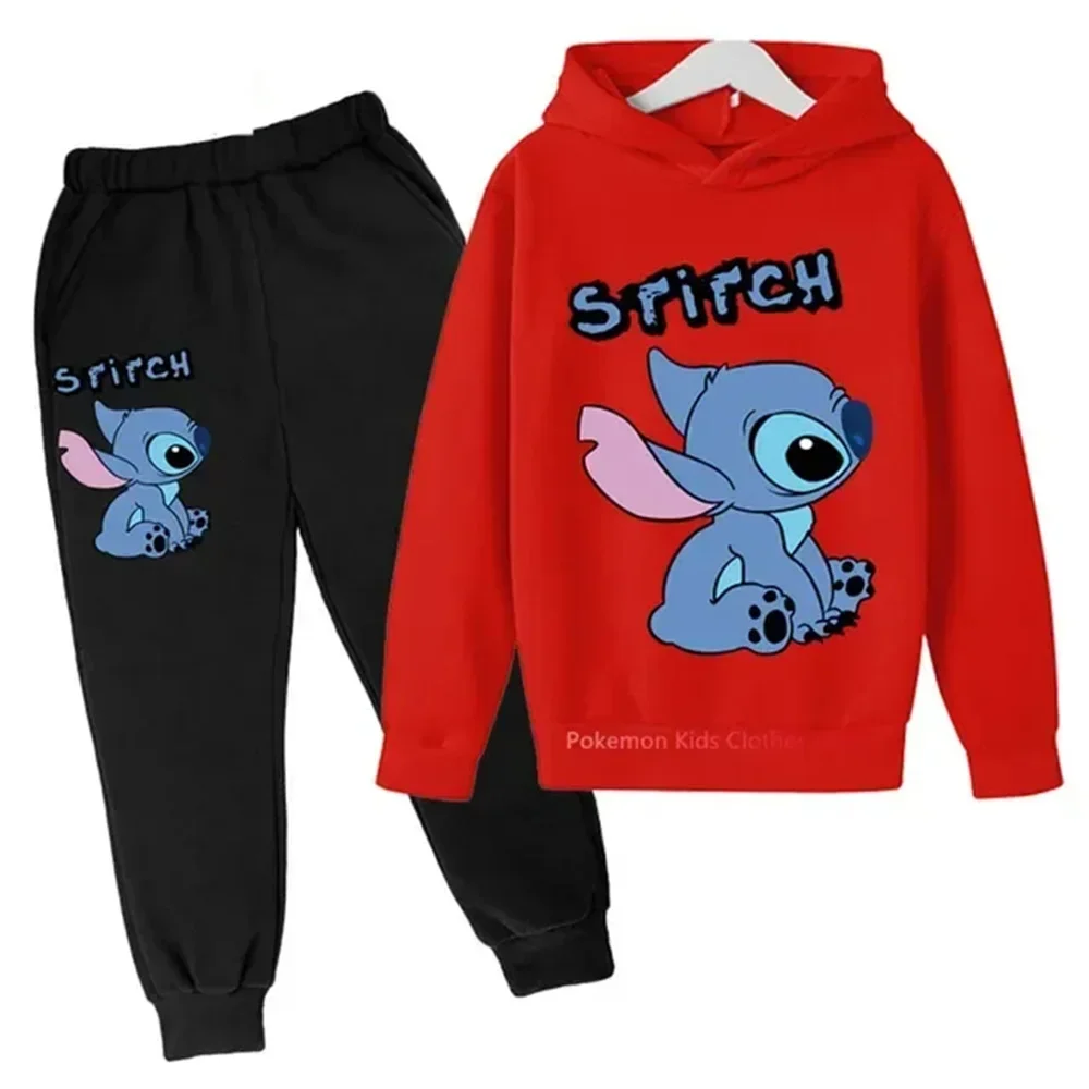 Sweat-shirt et pantalon à manches longues pour enfants, sweat à capuche Stitch pour enfants, vêtements décontractés pour bébé garçon, ensemble de vêtements pour filles, 2 pièces