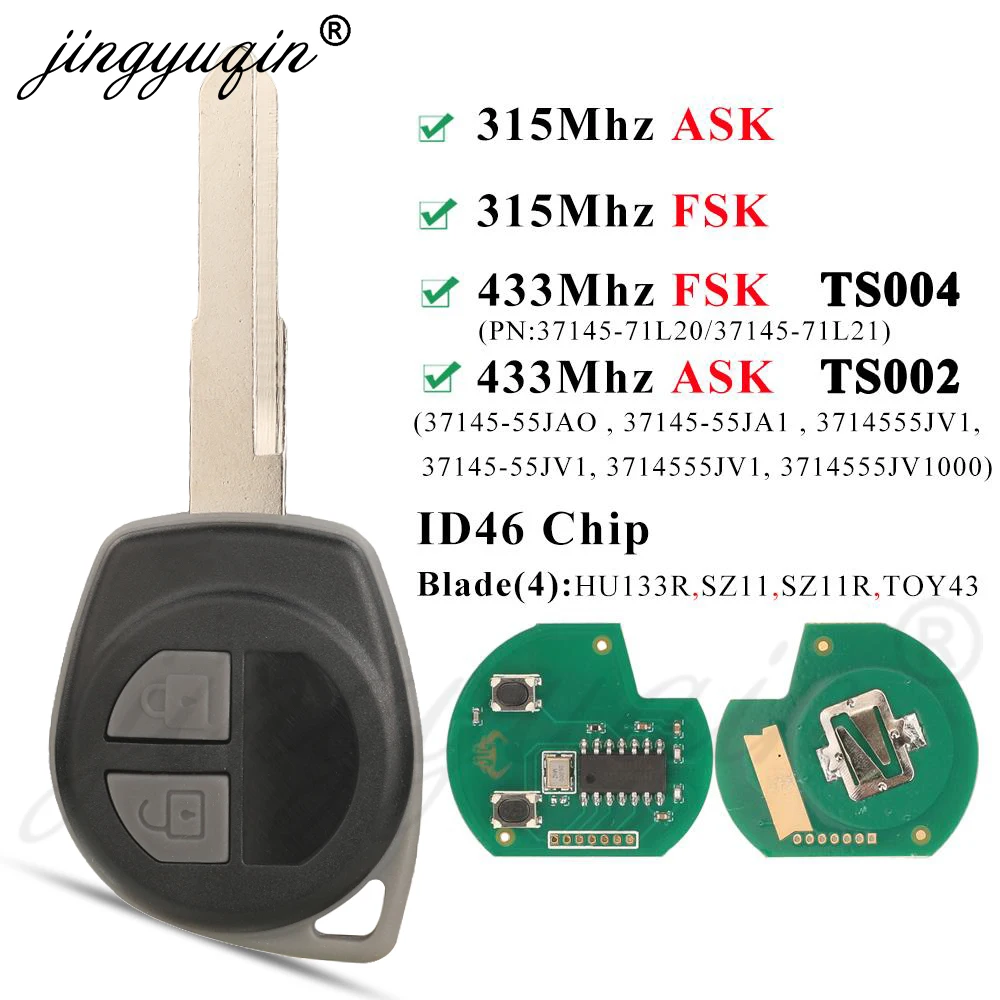 

Jingyuqin 433 МГц/315 МГц ASK/FSK ID46 чип автомобильный дистанционный ключ для Suzuki Swift SX4 ALTO Vitara Grand Vitara Ignis JIMNY брелок для всплея