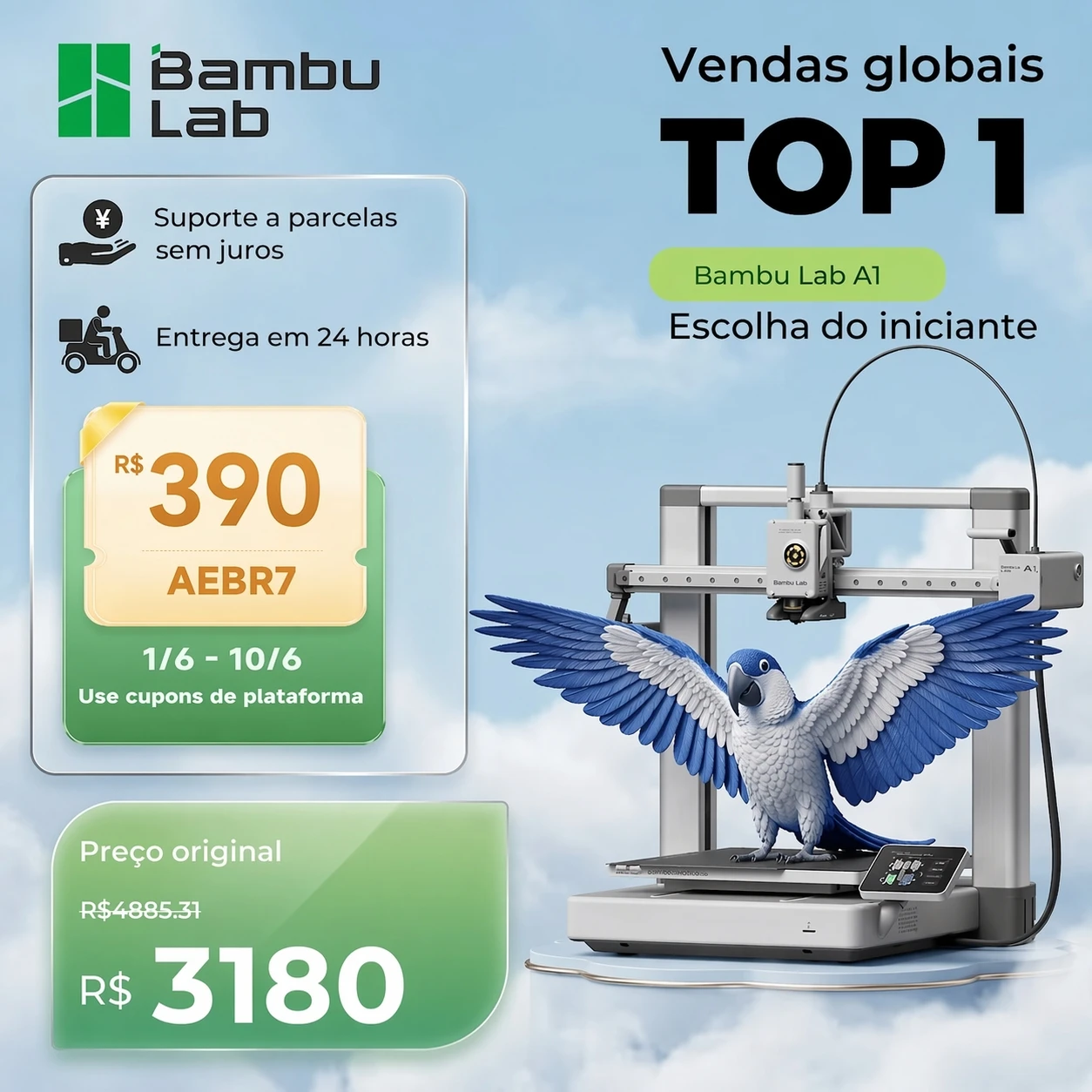 Bambu Lab A1 3D Printer Ams Lite High Speed 500mm/s and Precision Print Silently Plug and Play