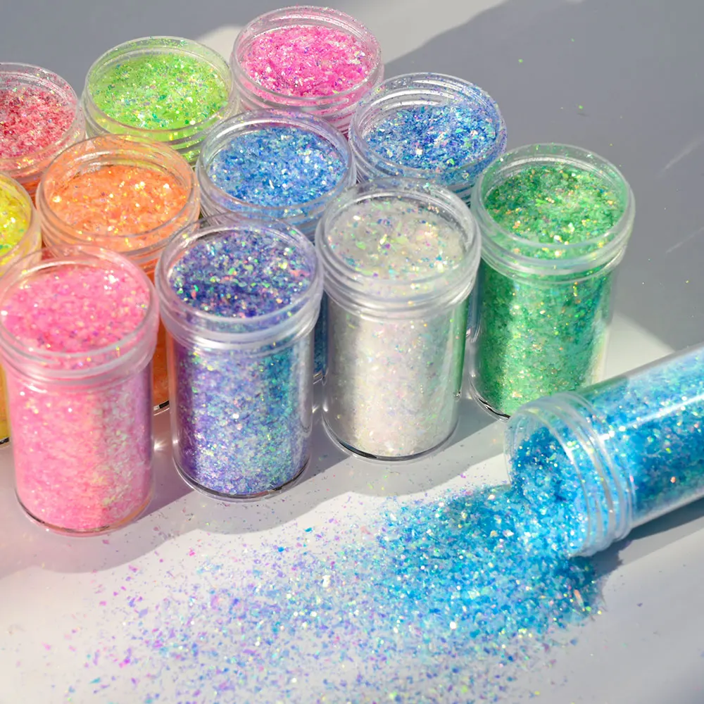 1 Bottle Iridescent Bulk Glitter Nail Flake Sequins Laser Holographic Irregular Paillette Powder Gel Polish Nail Art Decorations