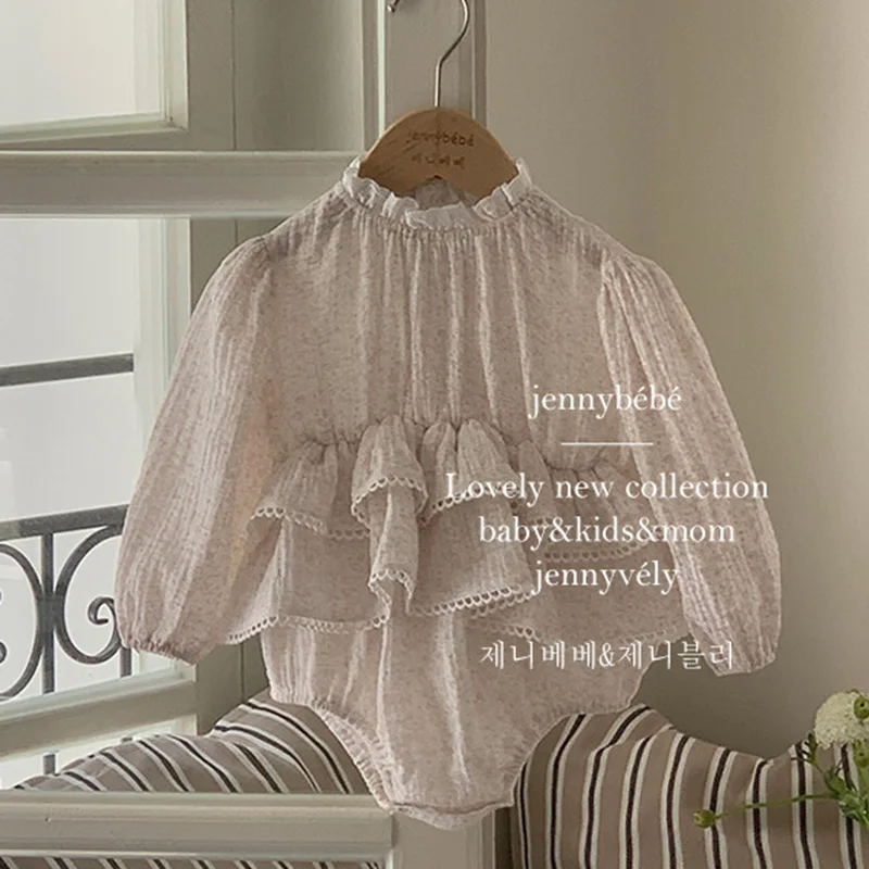 2024 New Spring Korean Style Newborn Baby Girl Jumpsuit Long Sleeved Cotton Print Toddler Baby Girl Romper 0-24M Baby Clothing