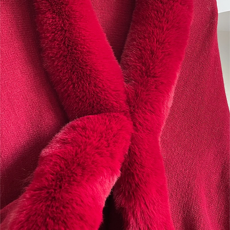 Neuer Winter-Umhang aus verdickter Nerzwolle mit vollen Borten, Kunstpelz-Umhang – Damen-Umhang mit Kapuze, lockerer Fleece-Umhang, Mantel, Partykleid, warm – Detail 19