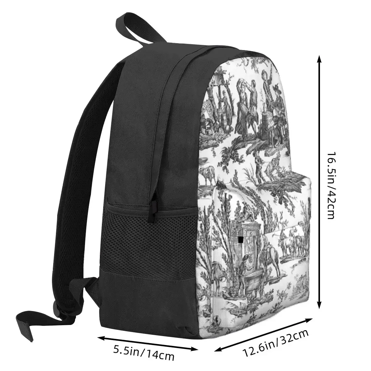 Vintage French Toile De Jouy Motif Backpack Daypack Large Capacity Children BookBag School Bag Shoulder Bags for Men Women
