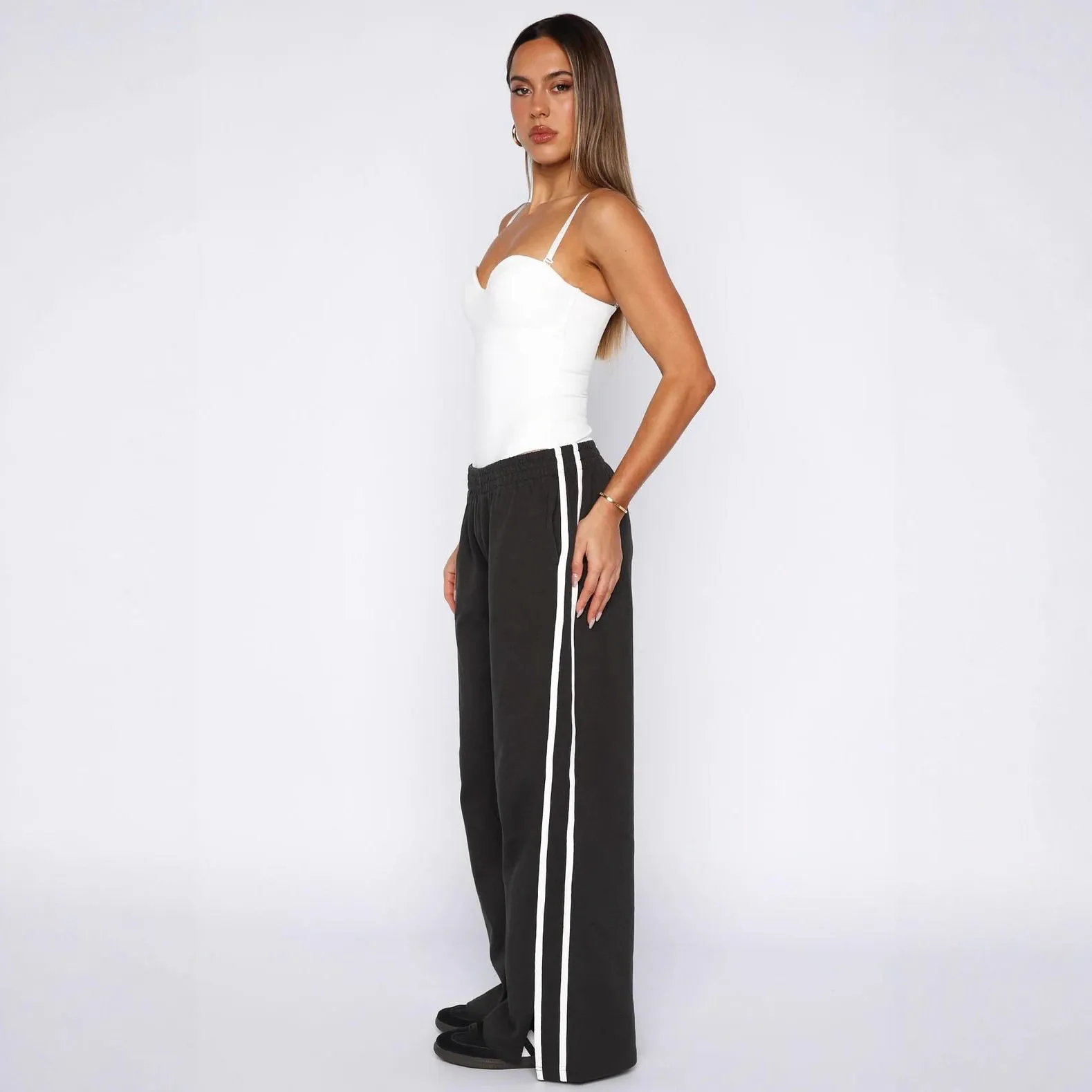 Casual Fashion Striped Color Block Elastic Waist Loose Pants Women's Cross-Border Loose Fit Leisure Sports Stripe Patterned T...