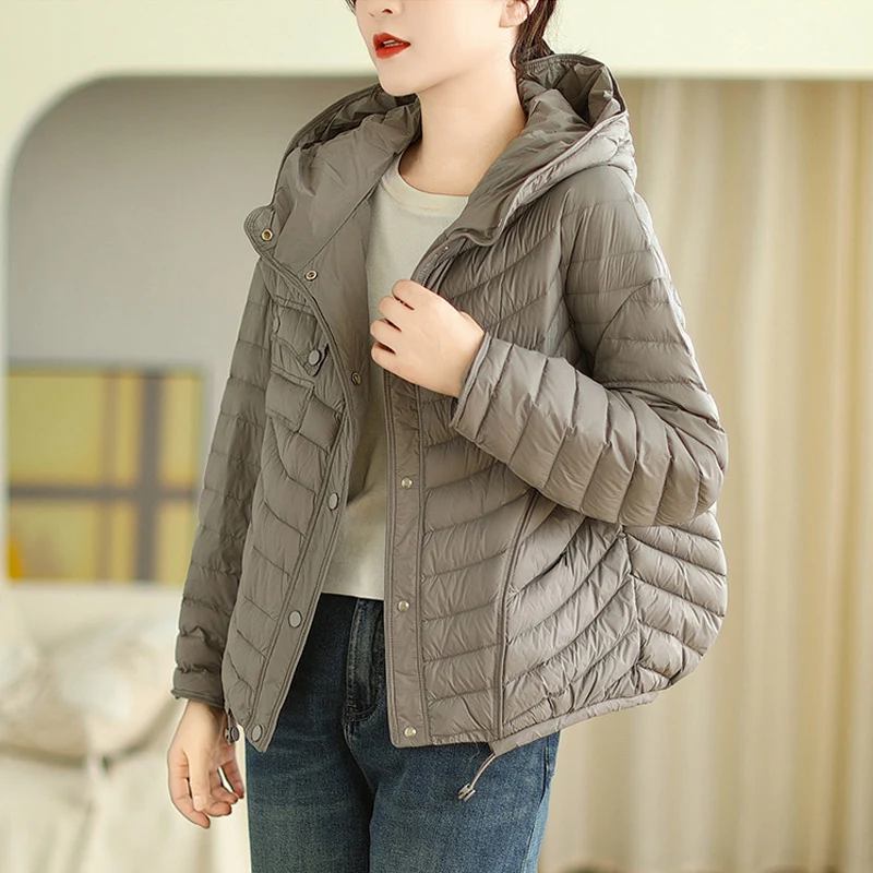 

Fashion Light Weight Women Down Cotton Jackets 2024 New All Match Simple Puffer Hooded Female Winter Coat Slim Warm Parkas