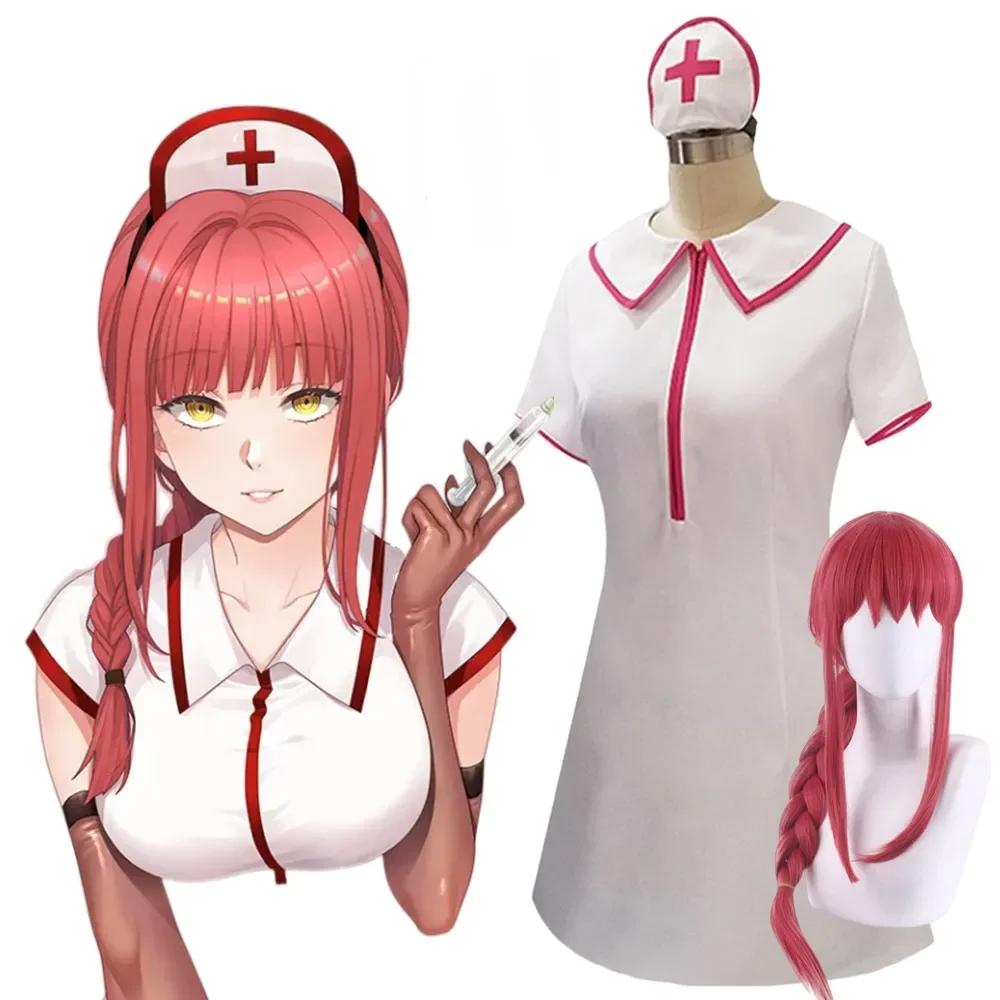 

Sexy Nurse Women Cosplay Anime Chainsaw Man Makima Costume Power Uniform Gloves Stockings Set Halloween Dress Up Outfit Party