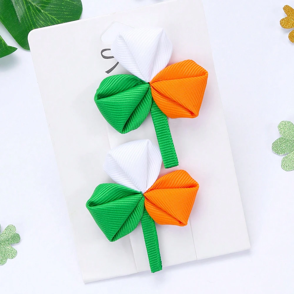 مشبك شعر ربطة عنق شامروك لعيد القديس باتريك للأطفال، دبوس شعر رائع للحفلات باللونين الأخضر والذهبي