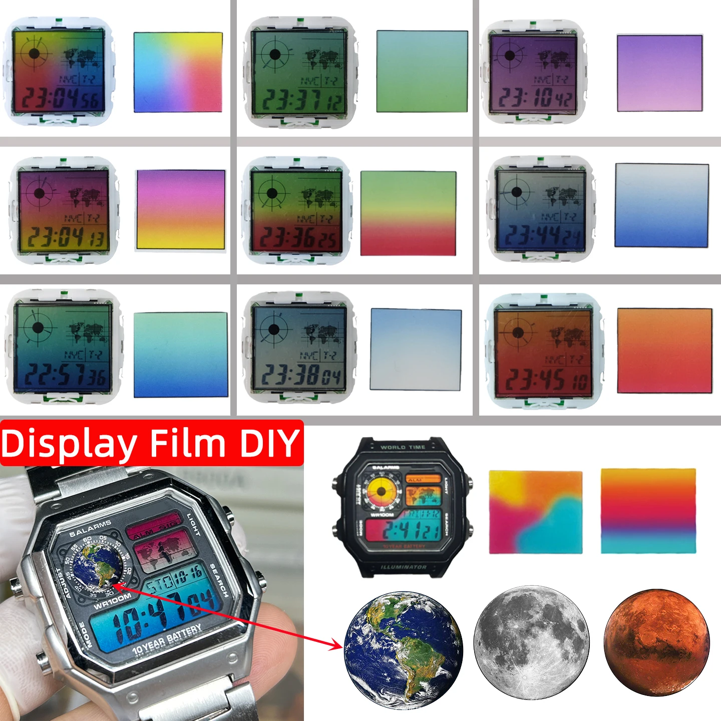 Цветная пленка для дисплея Casio AE-1200 AE-1300, наклейка для самостоятельной модификации экрана, высококачественный комплект для обновления циферблата часов