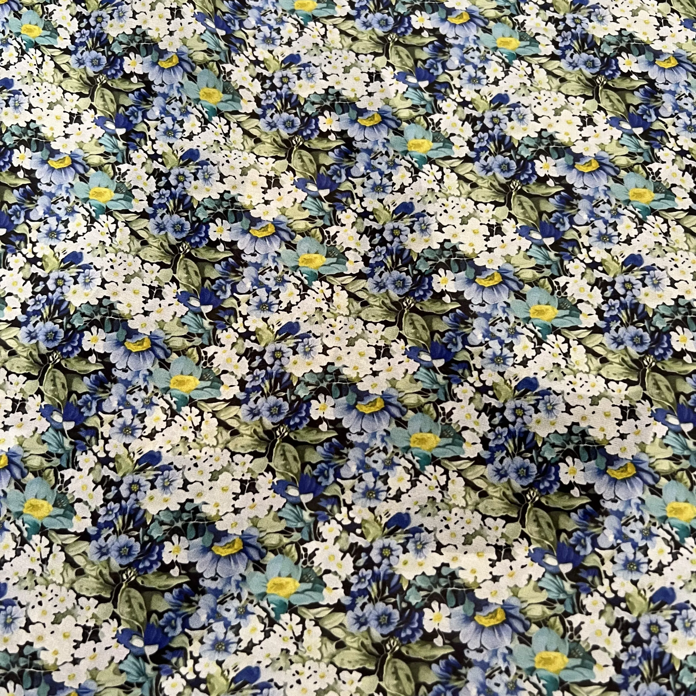 1 meter 100% Mulberry Silk 12 momme Thin Georgette Silk Fabric Blue White Floral Printed 138cm 54