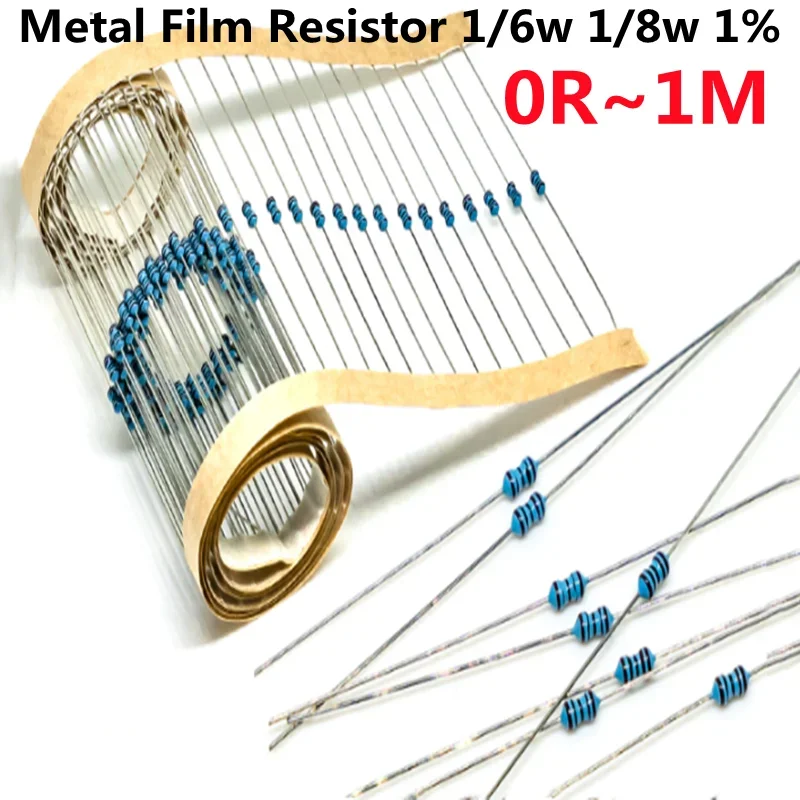 100pcs/Lot 0.125W Metal Film Resistor 1/6W 1/8W 1% 0.1 0.15 0.22 1 10 100 4.7 68 470 Ohm 1k 2k 3.3k 8.2k 10k 100k 47k 680k 1m