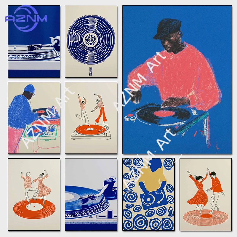 Modern Pop Record Player Music Posters Dj Hip Hop Dancing Couple Prints Canvas …