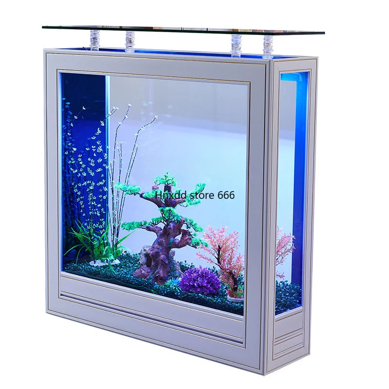 

Light Luxury Fish Tank Living Room Large Glass Floor Ecological Aquarium Partition Screens New