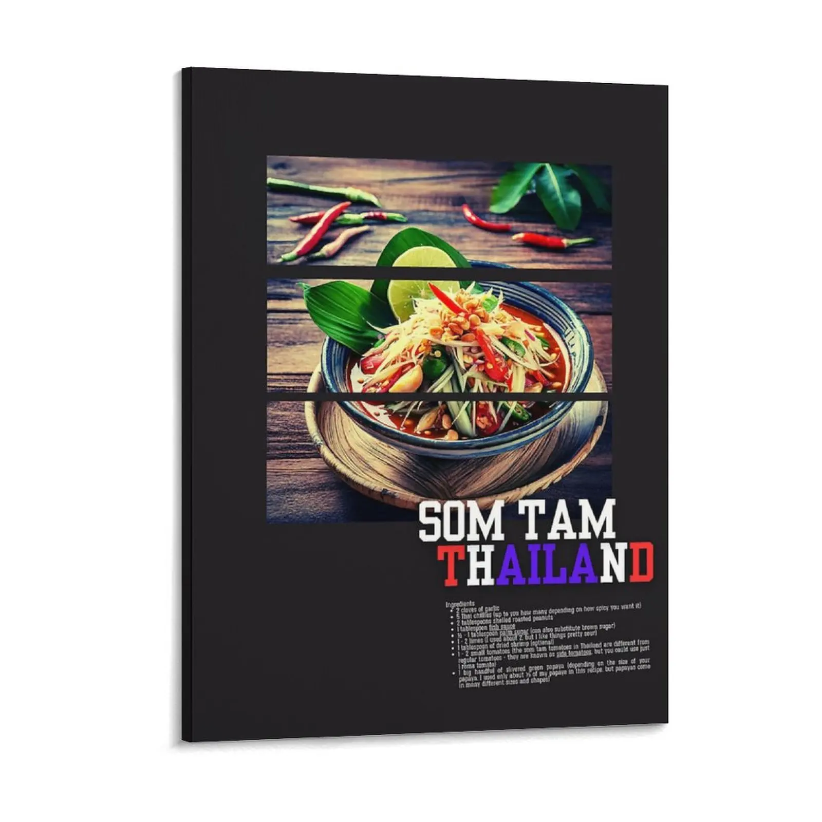 Tiempo para algunas almohadillas, tiempo de Ramen tailandés, comida callejera tailandesa, ensalada de papaya, Yakisoba japonés Som Tum, pintura en lienzo