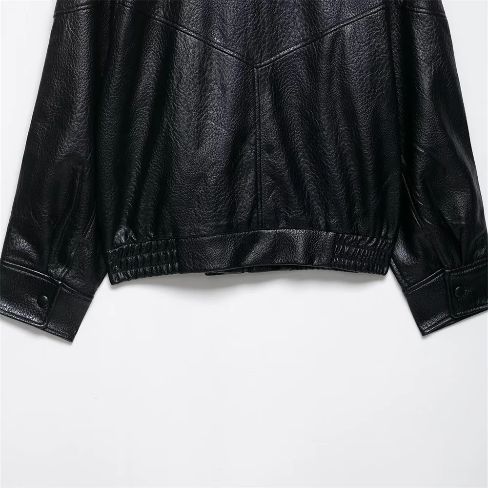 سترة نسائية جديدة للخريف والشتاء كاجوال متعددة الاستخدامات من الجلد الصناعي بأكمام طويلة وياقة واقفة وسترة من جلد البولي يوريثان