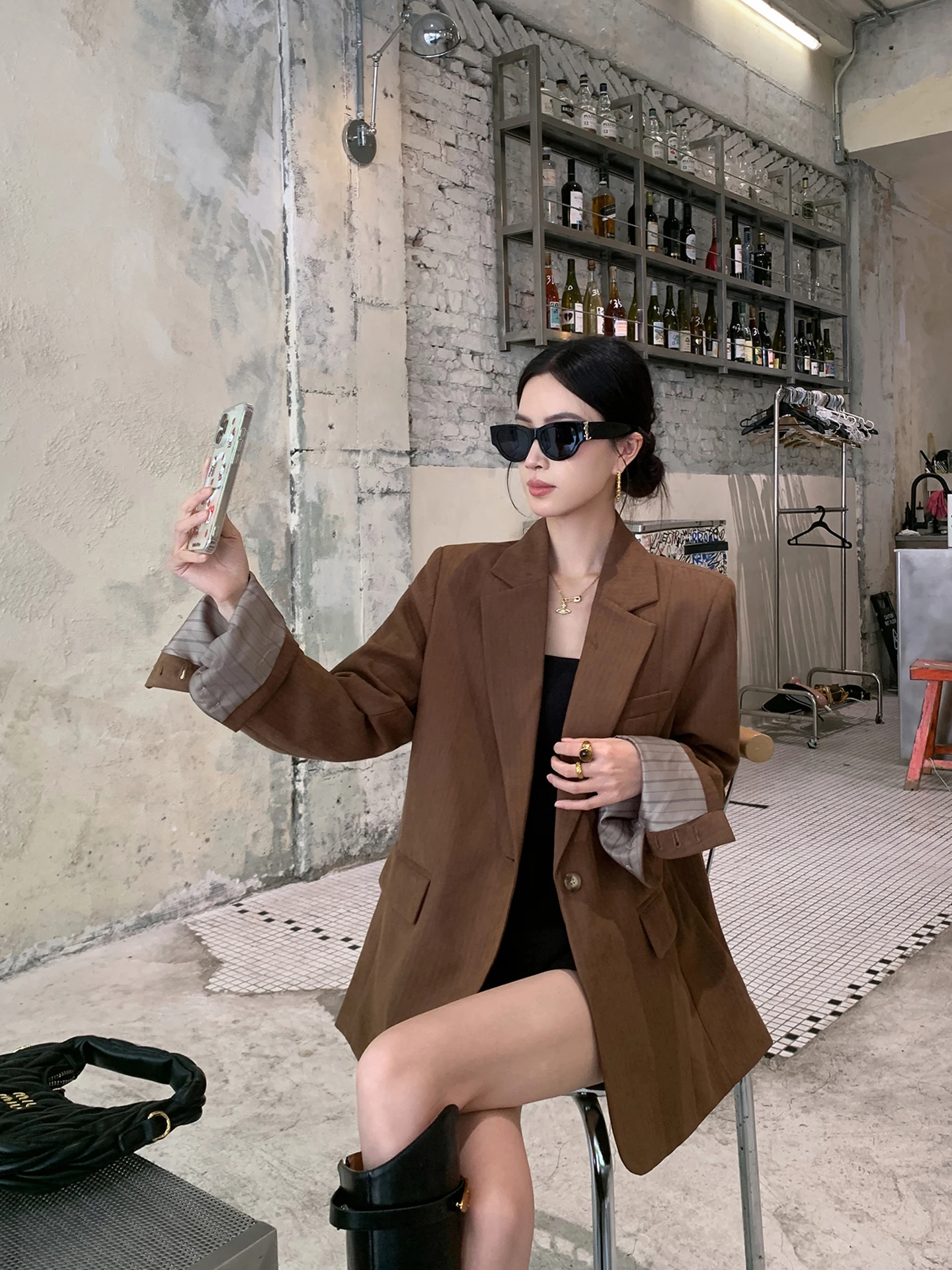 

Binguo Vintage Stripe Suit Women's Casual Loose Outerwear Polyester Fiber Commute Sle Long Sve Regular Length Outfit