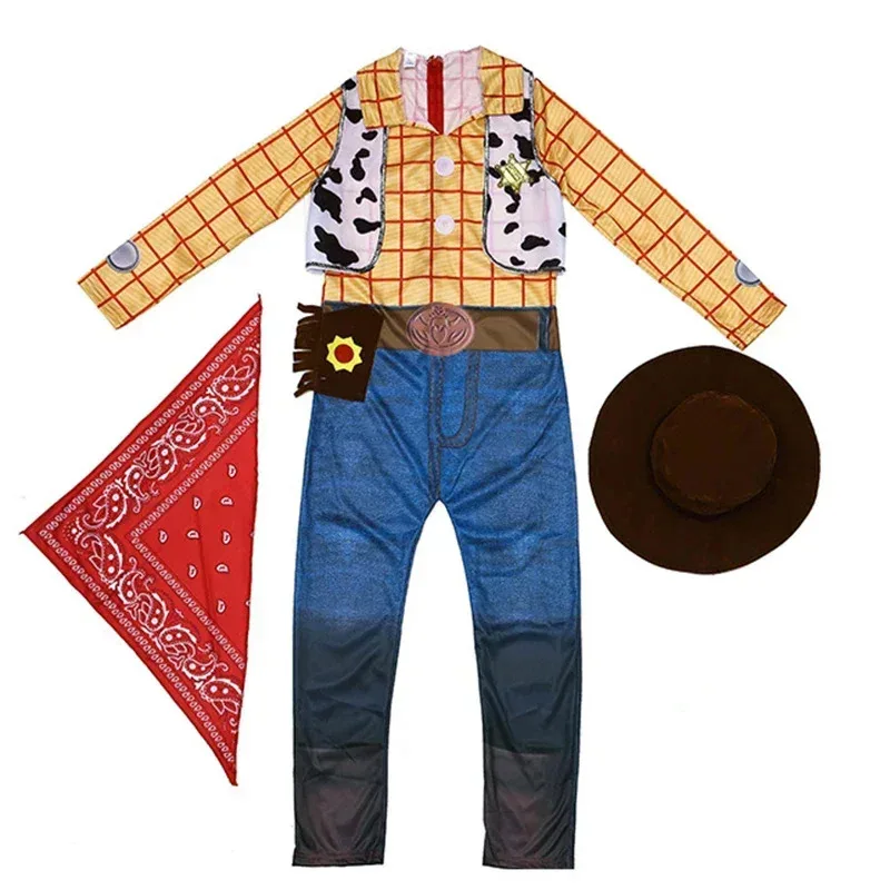 

Kids Woody Cosplay Costume Toy Story Sheriff Woody Pride Cosplay Bodysuit Clothes Halloween Carnival Costume Jumpsuits Hat