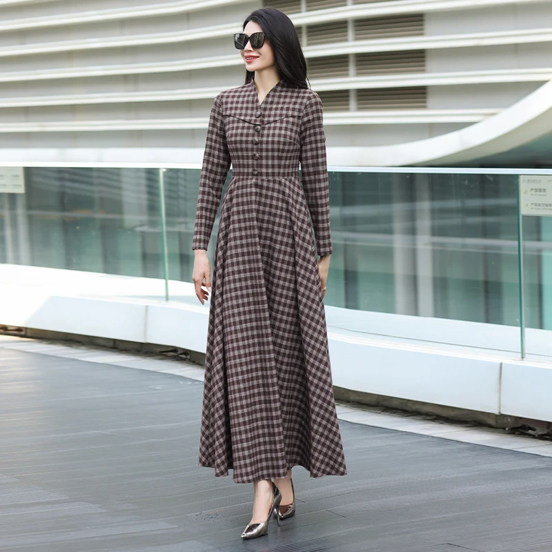 فستان نسائي أنيق منقوش بأكمام طويلة للتخسيس لخريف 2025 نمط جديد ثوب سيدة شابة تنورة طويلة أنيقة #2