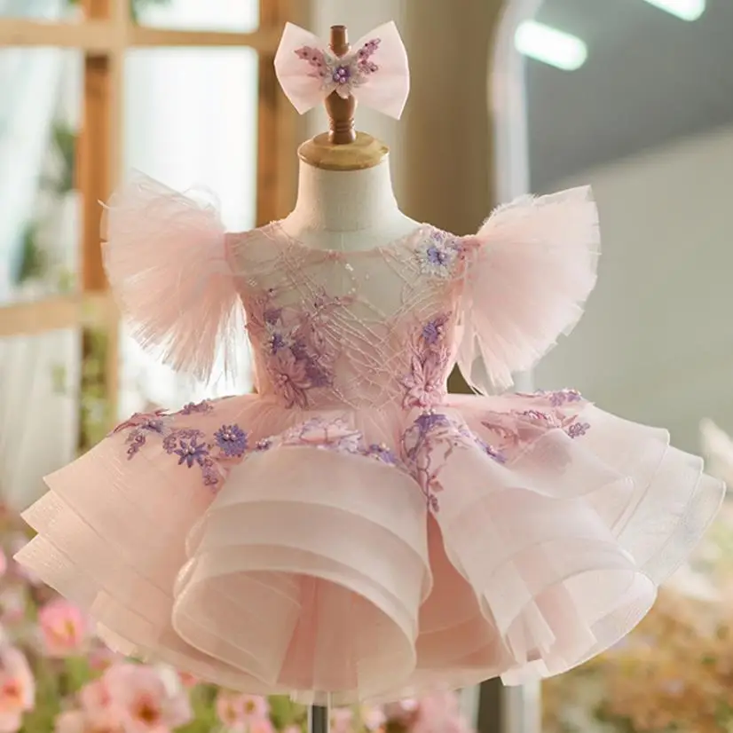 

Children's Princess Ball Gown Host Piano Performance Wedding Birthday Baptism Girls Party Dresses a4065 Bridesmaid Dresses