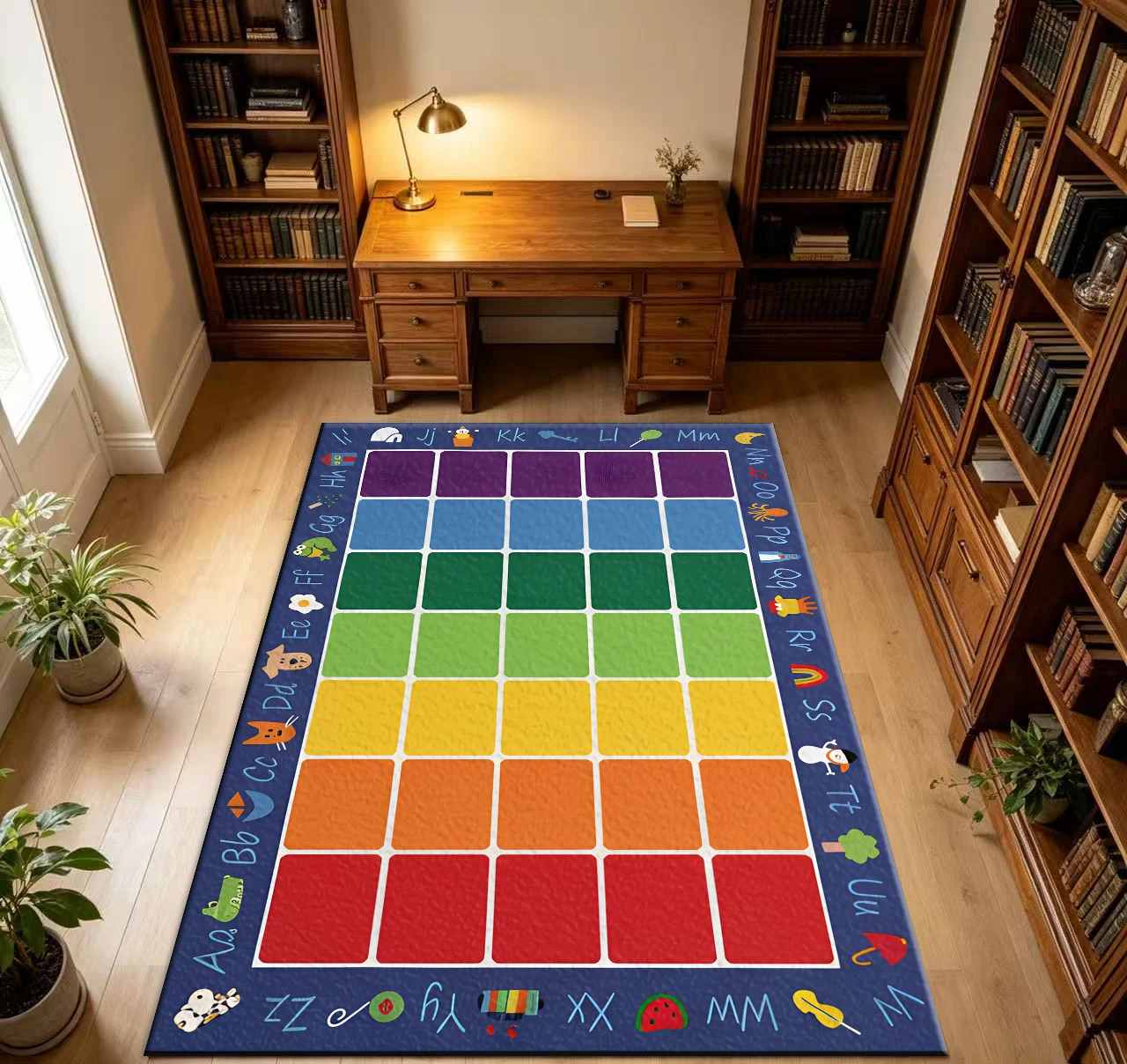 Kids Alphabet Rainbow Color Block Educational Playroom Area Rug