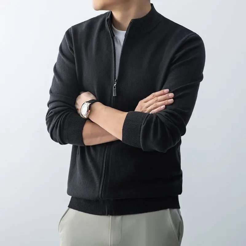 

Men's Zipper Collar Knitted Sweater Jaet Warmth Autumn Winter American Retro Sle Casual Wear Polyester Fiber Long Sve