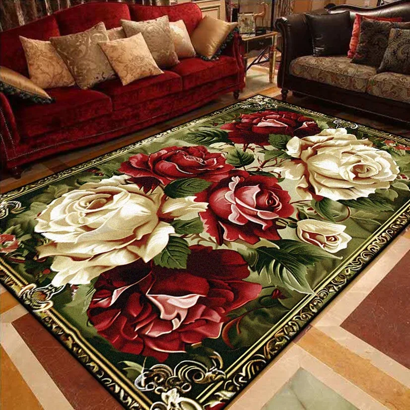 European Luxury Living Room Decoration Carpets Gorgeous Bedroom Sofa Side Large Area Rugs Cloakroom Non-slip Floor Mats Washable