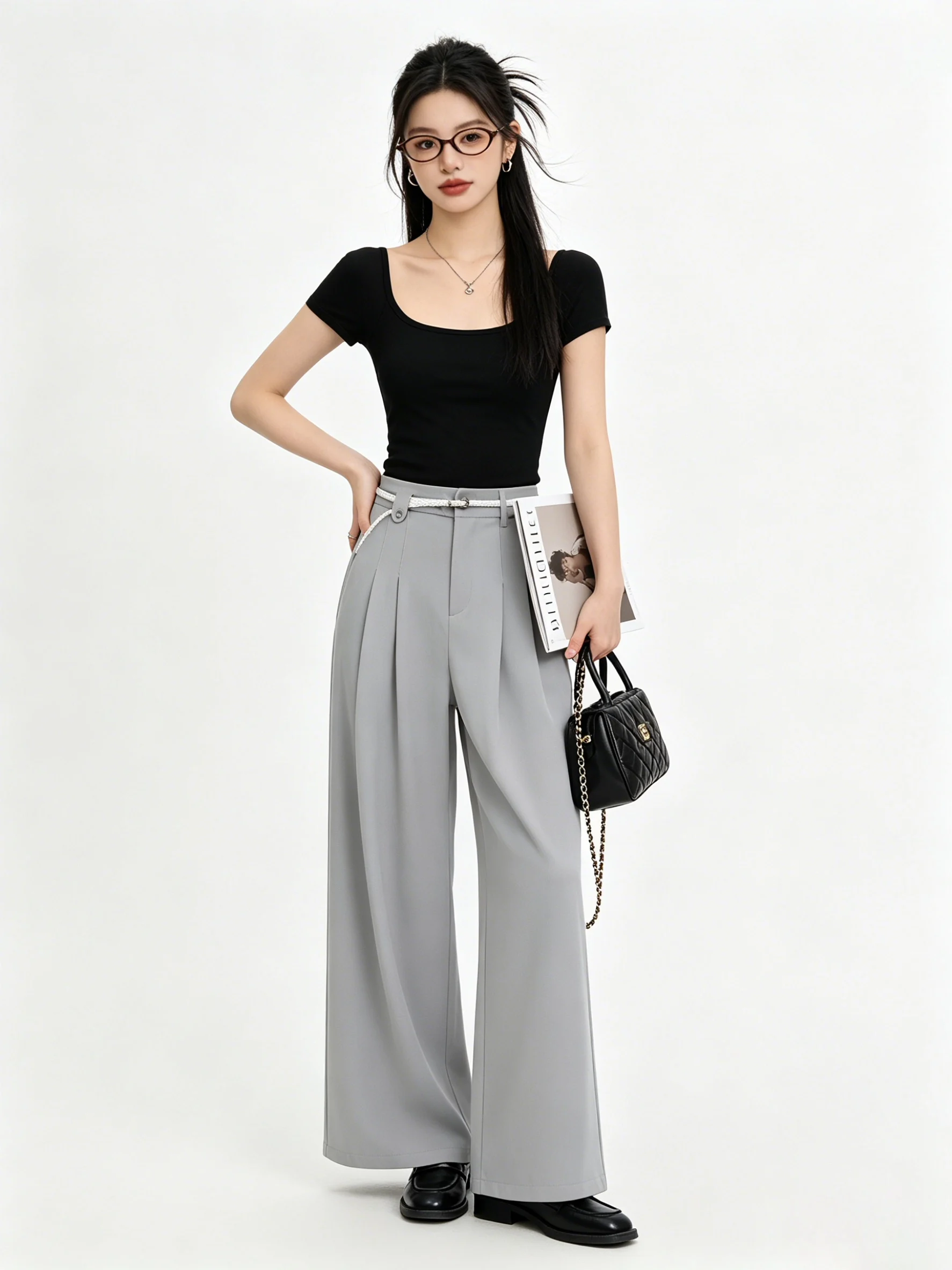 

High Waist Wide Leg Pants Women's Simple Drape Slimming Belted Commute Style Casual Long Pants Summer Loose Fit Comfortable