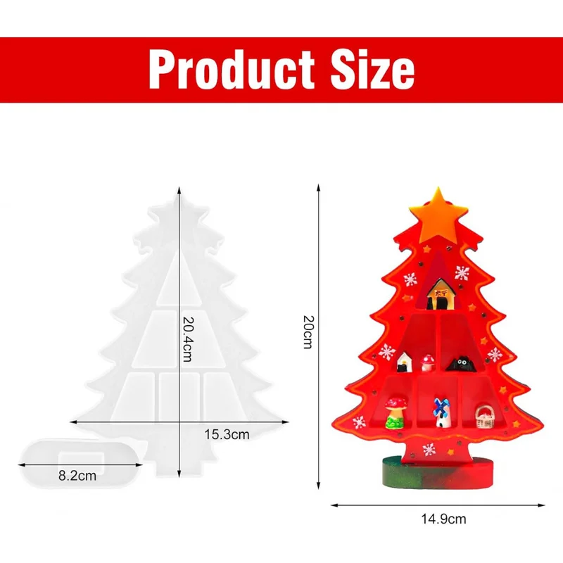 Christmas Tree Mini Showcase Silicone Resin Mold, DIY Epoxy Resin Display Cabinet Mould, Handmade Christmas Desktop Ornament