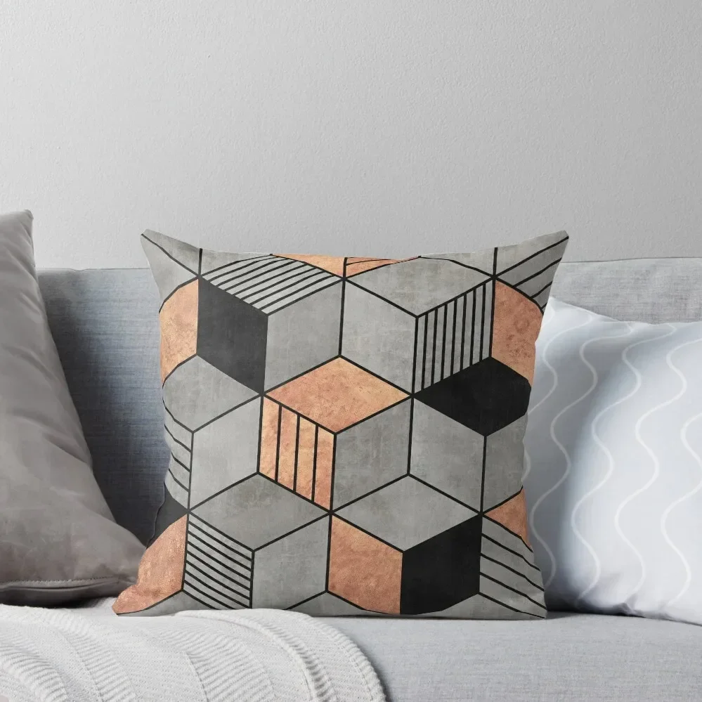 Concrete and Copper Cubes 2 Throw Pillow Decorative Cushion Pillow Decor Plaid Sofa Pillow