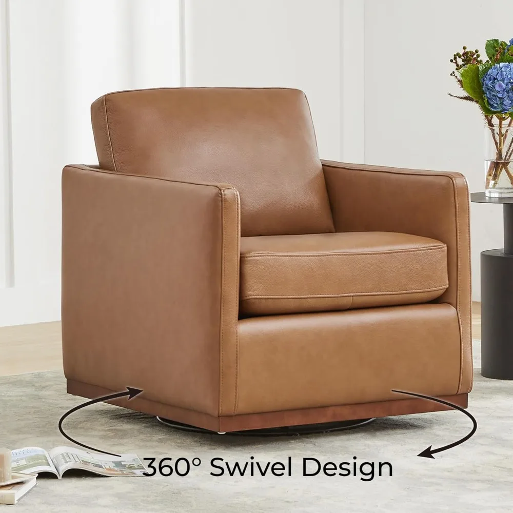 

Genuine Leather Swivel Accent Chair, FSC Certified Mid Century Modern Arm Chair for Living Room and Bedroom.