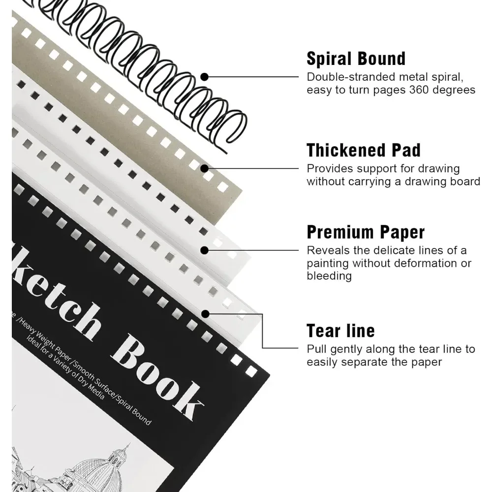 2 pacotes de cadernos de esboço, cadernos de espiral de 8,5 x 11 espaços, materiais de arte sem ácido, papel de desenho para escrita, papel de esboço