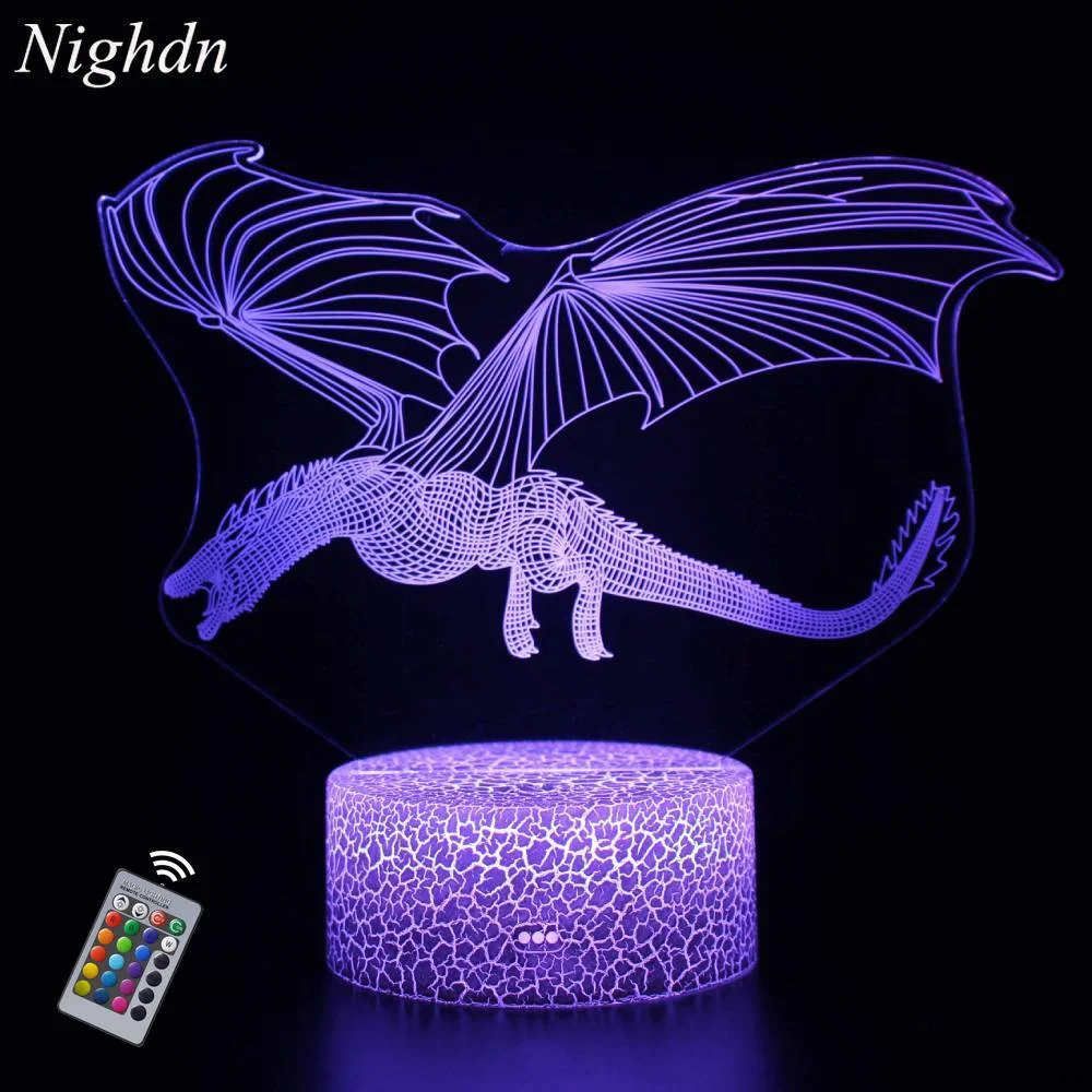 Nighdn Dragon Night Light 3D LED Dinosaur Lamp Bedroom Decoration 16 Color Changing Touch Remote Control Gifts Child Nightlight